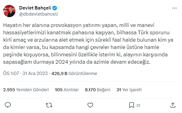 Bahçeli'nin Sosyal Medya Açıklaması Atatürk ve Türkiye Cumhuriyeti'ne Vefa