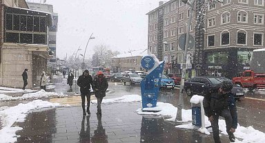 Erzurum'da mart sonunda lapa lapa kar yağdı