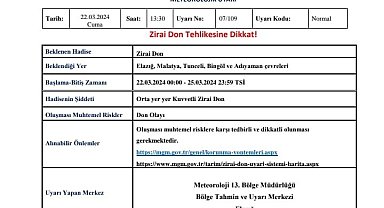 Meteorolojiden zirai don uyarısı