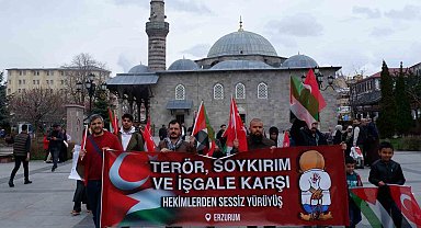 Sağlıkçılar Erzurum'da Gazze için yürüdü