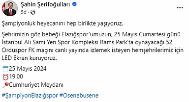Final maçı için Elazığ'da dev ekran kurulacak