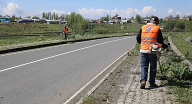 Kars'ta kaldırımlar yabani otlardan temizleniyor