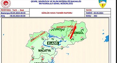 Tunceli için kuvvetli yağış uyarısı