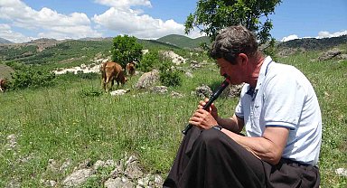 Bin 400 metre rakımdaki sürülerini "flüt" eşliğinde otlatıyor
