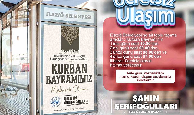 Elazığ'da toplu ulaşım bayramda ücretsiz olacak