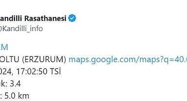 Erzurum'un Oltu İlçesi 3,4 ile sallandı