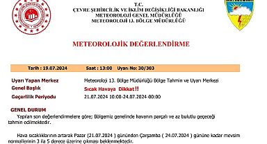 Meteorolojiden Elazığ için sıcaklık uyarısı