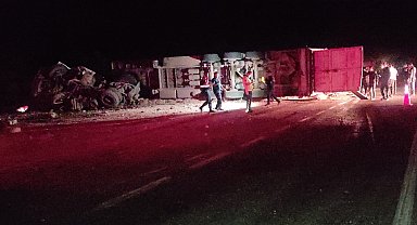 Koyun yüklü tır devrildi onlarca koyun telef oldu